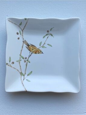 Bird Trinket Dish 222 Fifth EARLY BIRD Appetizer Plate yellow Songbird 5.25"